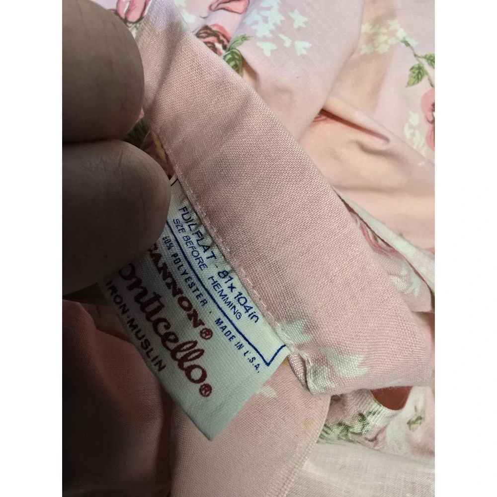 1970s Cannon Monticello American Beauty Rose Full Size Sheet Set pillow case USA